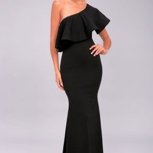 Lulu’s One Shoulder Ruffle Maxi Dress - Black